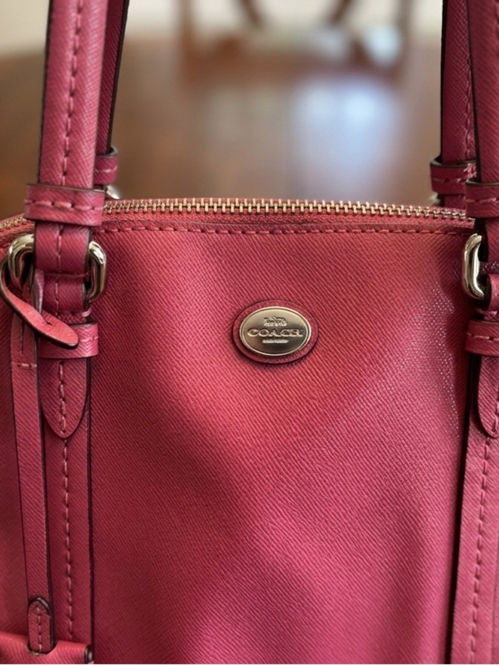 COACH Peyton Cora Domed Satchel in Pink Saffiano Leather - Picture 2 of 12